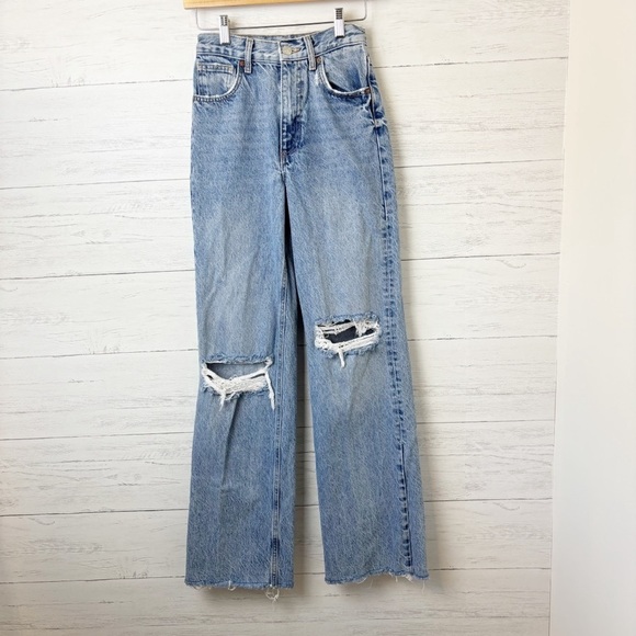 Zara High Rise Wide Leg Ripped Light Wash Jeans - Blogger Favourite 0 - Picture 3 of 14